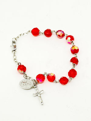 Ruby Red Crystal Rosary Bracelet 7MM - Unique Catholic Gifts
