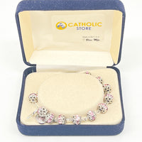 Pink Double Capped Crystal Rosary Bracelet 7MM - Unique Catholic Gifts