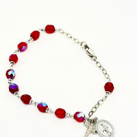 Ruby Red Crystal Rosary Bracelet 6MM - Unique Catholic Gifts