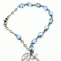 Light Blue Sapphire Crystal Rosary Bracelet 6MM - Unique Catholic Gifts