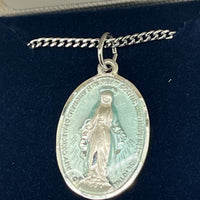 Sterling Silver Miraculous Medal Blue Enamel  5/8" - Unique Catholic Gifts