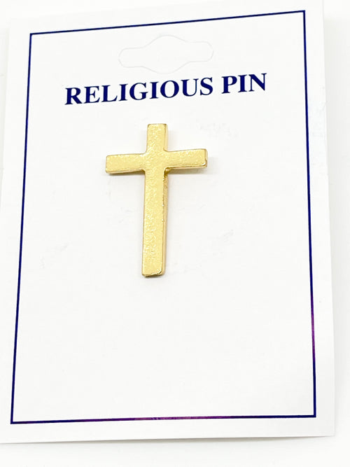 Gold Simple Cross Pin 1" - Unique Catholic Gifts