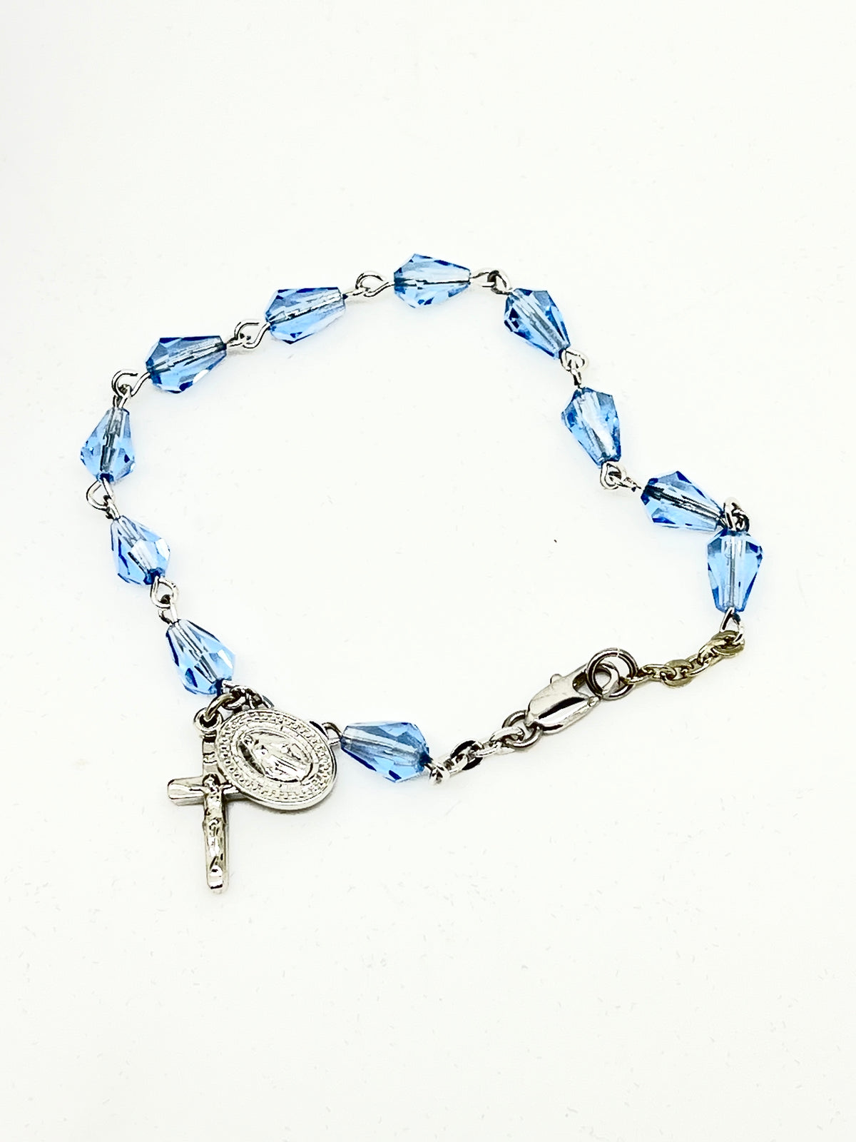 Light Sapphire Crystal Rosary Bracelet 7MM - Unique Catholic Gifts