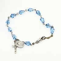 Light Sapphire Crystal Rosary Bracelet 7MM - Unique Catholic Gifts