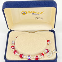 Capped Ruby Crystal Rosary Bracelet 7MM - Unique Catholic Gifts