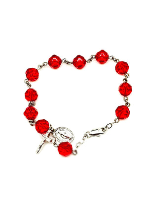 Ruby Crystal Rosary Bracelet 8MM - Unique Catholic Gifts