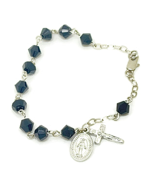 Black Crystal Rosary Bracelet 6MM - Unique Catholic Gifts