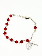 Red Ruby Rundell Crystal Rosary Bracelet 6MM - Unique Catholic Gifts