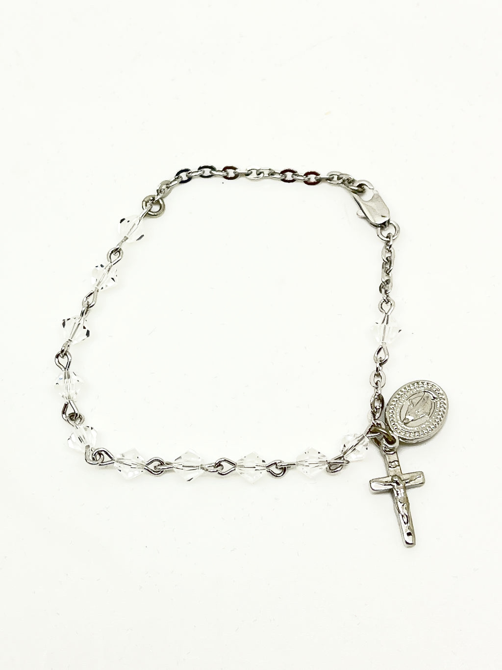 Clear Rundell Crystal  Rosary Bracelet 6MM - Unique Catholic Gifts