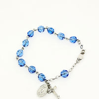 Light Blue Sapphire Crystal Rosary Bracelet 8MM - Unique Catholic Gifts