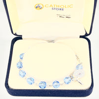 Light Blue Sapphire Crystal Rosary Bracelet 8MM - Unique Catholic Gifts