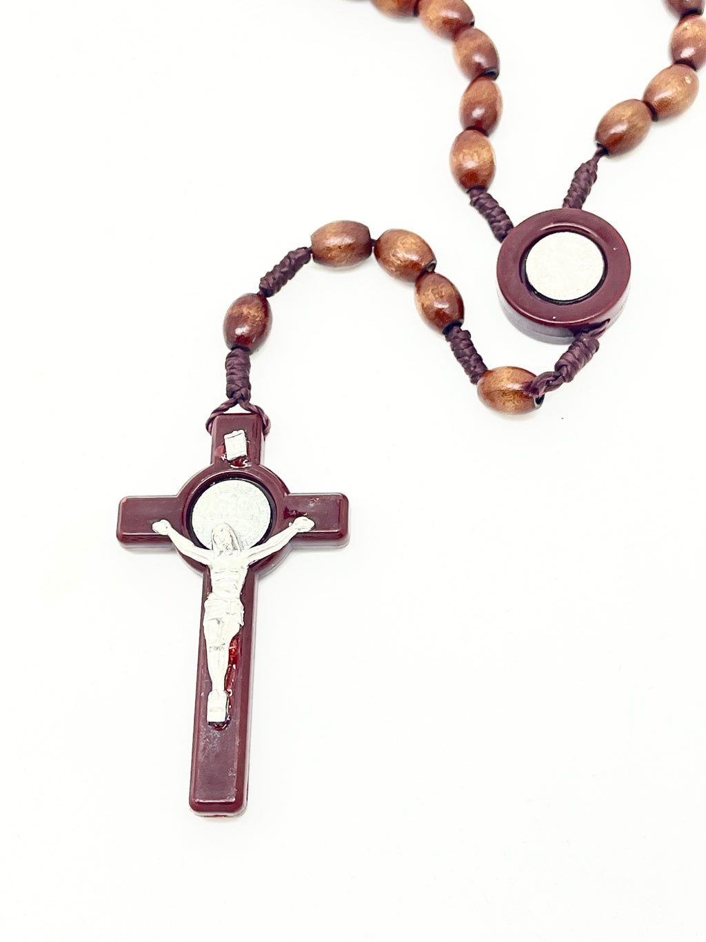 St. Benedict Rosary Cherry Wood (18") - Unique Catholic Gifts
