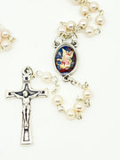 White Glass Rosary with Guardian Angel - Unique Catholic Gifts