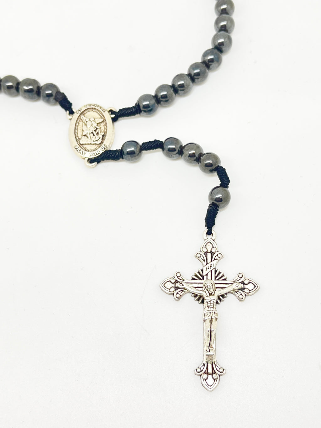 Hematite St. Michael Corded Rosary (8mm) - Unique Catholic Gifts