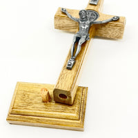 Wood and Onyx St. Benedict Standing Crucifix 5 1/2" - Unique Catholic Gifts
