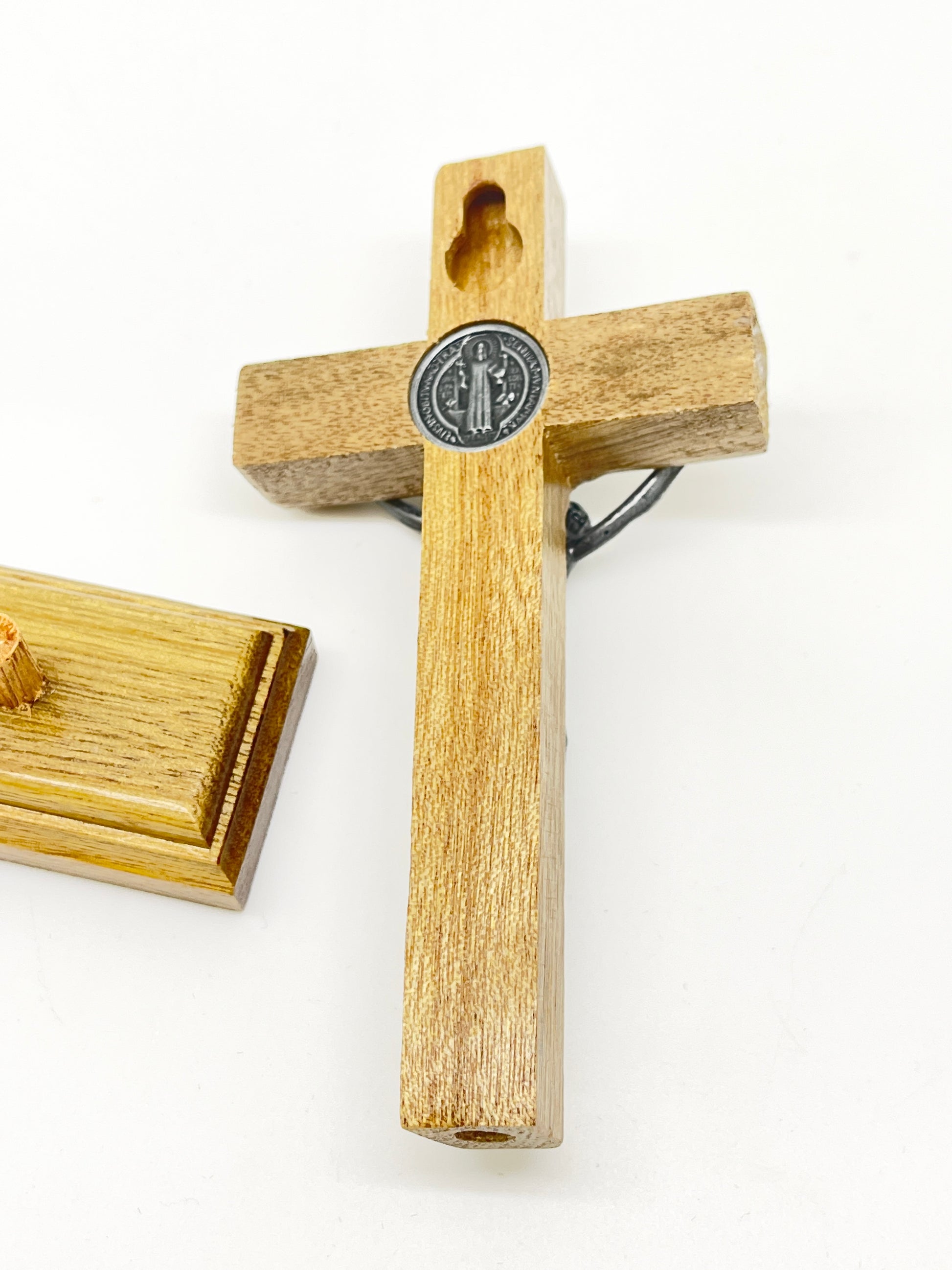 Wood and Antique Gold St. Benedict Standing Crucifix 5 1/2" - Unique Catholic Gifts