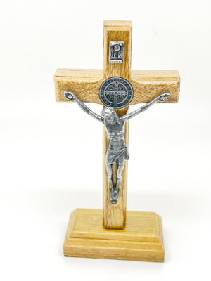 Wood and Onyx St. Benedict Standing Crucifix 5 1/2" - Unique Catholic Gifts