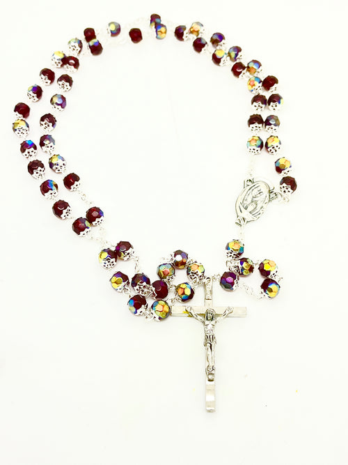 Ruby Double Capped Crystal Glass Rosary 7MM - Unique Catholic Gifts