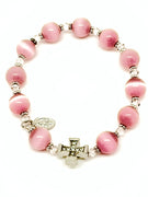 Genuine Pink Cats Eye Rosary Bracelet (10 mm) - Unique Catholic Gifts