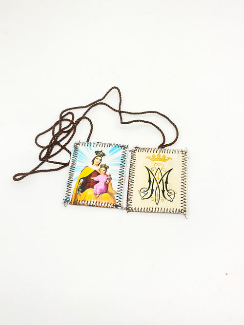 Colored Brown Scapular with Our Lady of Mt. Carmel  1  3/4" - Unique Catholic Gifts