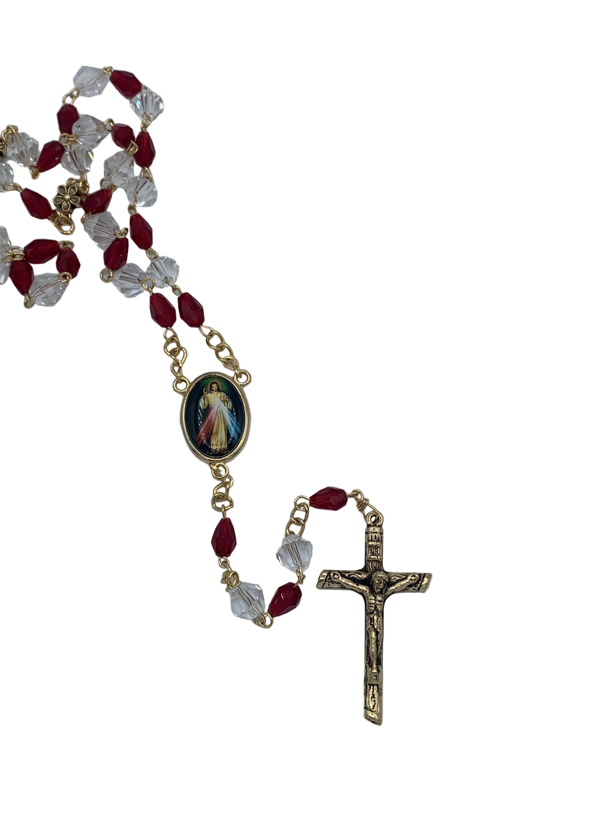Divine Mercy Crystal Rosary Gold
