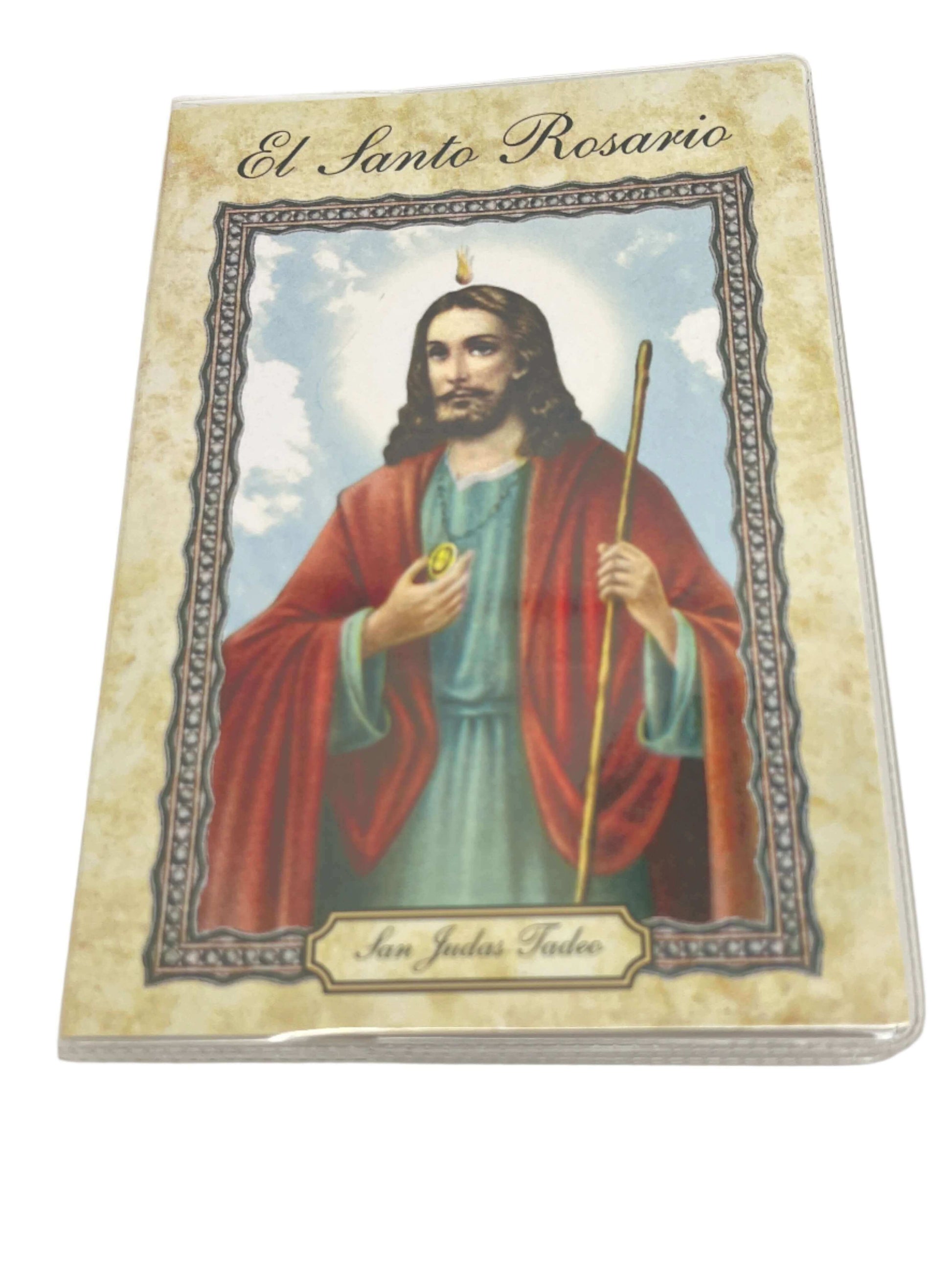 San Judas Thaddeus booklet titled El Santo Rosario with detailed rosary explanation and Loreto Litany prayers in Spanish