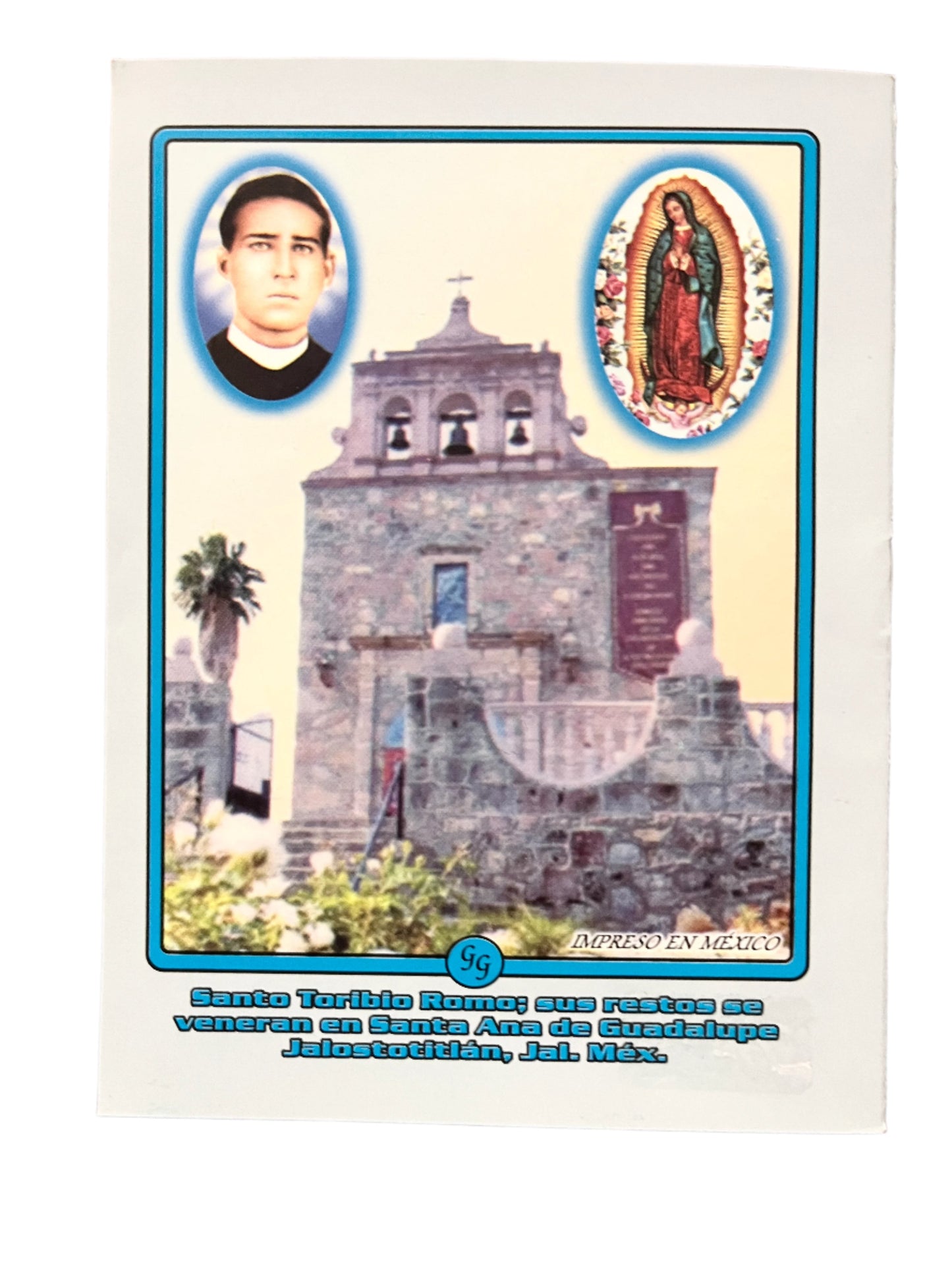 Prayer booklet Novena in honor of Saint Toribio Romo with historic church image and religious icons, 16 pages.