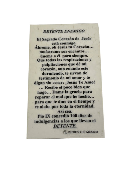 Laminated holy card with prayer to the Sacred Heart of Jesus and indulgence granted by Pius IX, printed in Mexico.