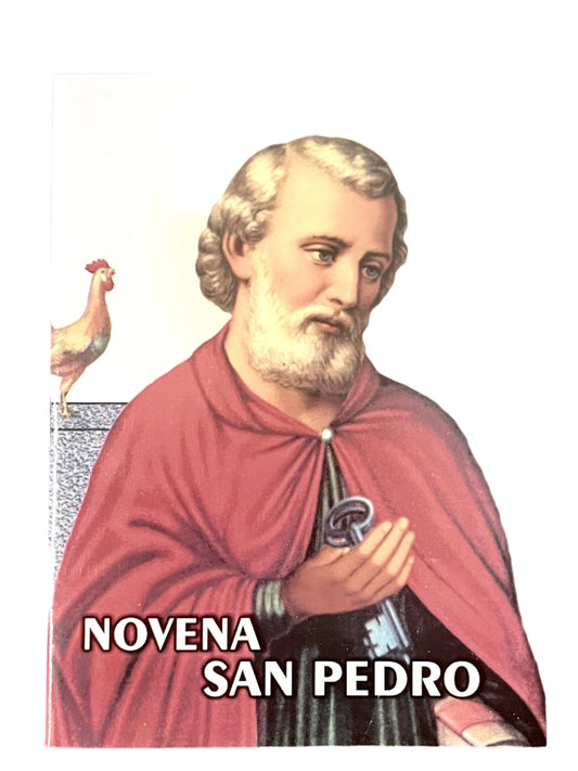 Novena San Pedro prayer booklet with image of Saint Peter holding keys and a rooster on cover, 16 pages.