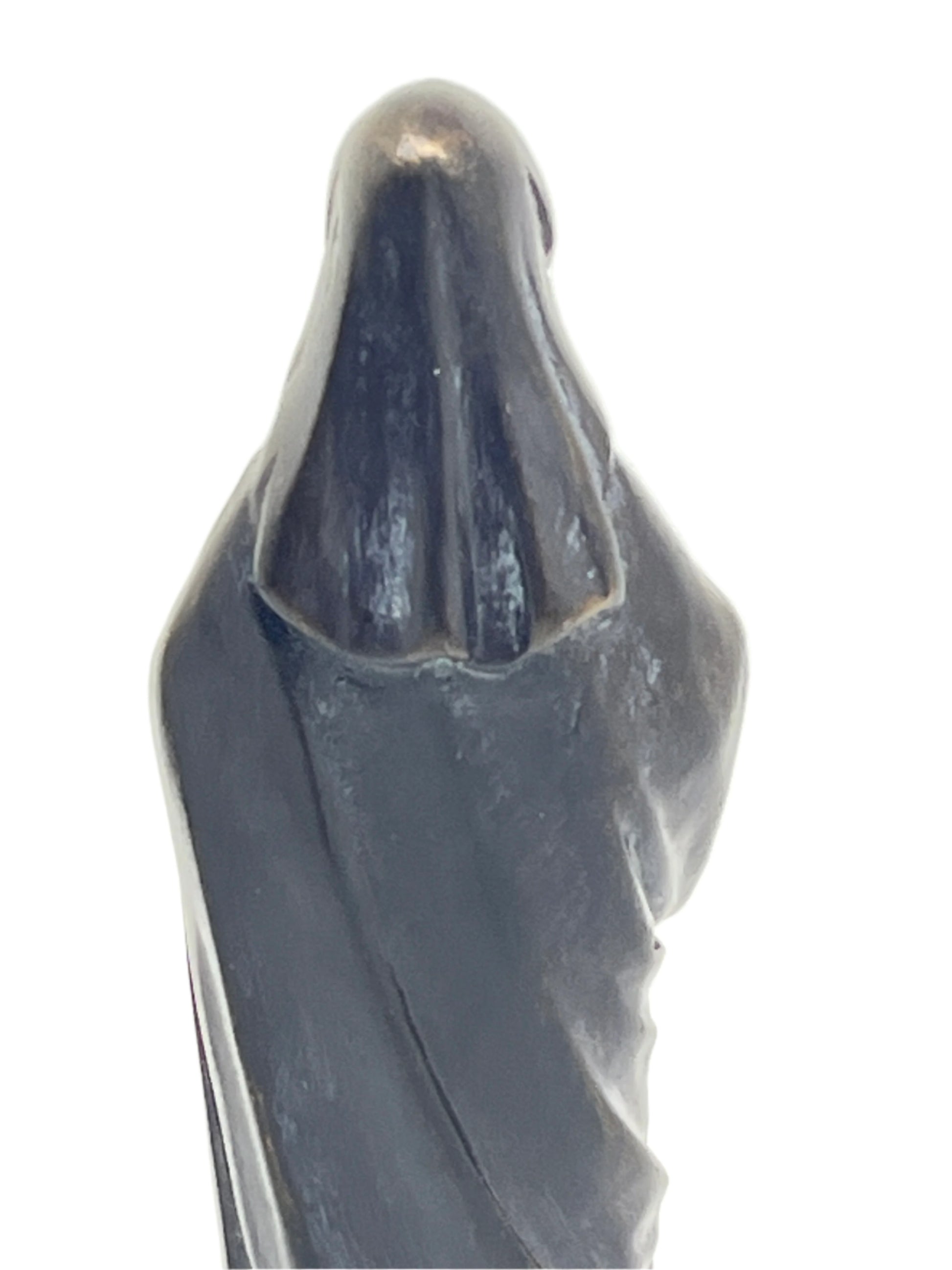 Immaculate Heart of Mary 4-inch statue in bronze patina finish showing back view with detailed draping robe design