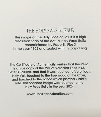 Certificate of authenticity text describing Holy Face of Jesus relic scan from 1905 commissioned by Pope St. Pius X