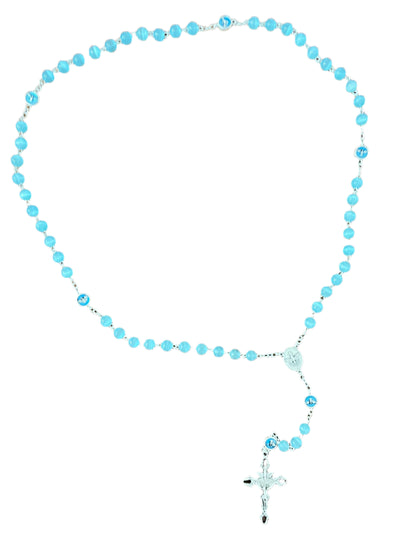 Blue Tiger's Eye rosary beads with silver Holy Spirit cross and centerpiece, handcrafted from Fatima, 7mm beads