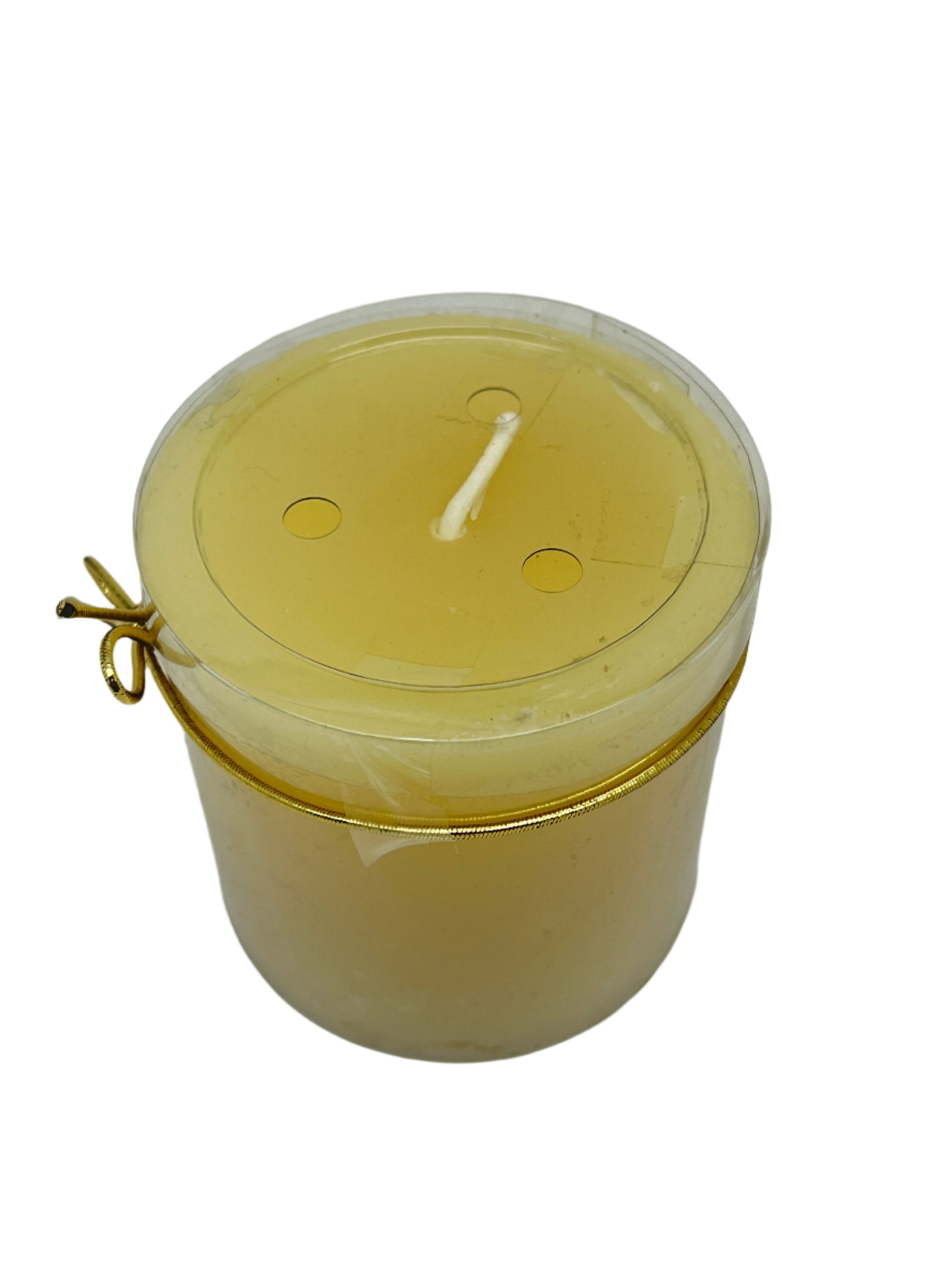 3" x 3" hand-crafted 100% beeswax column candle with natural honey scent and gold decorative tie
