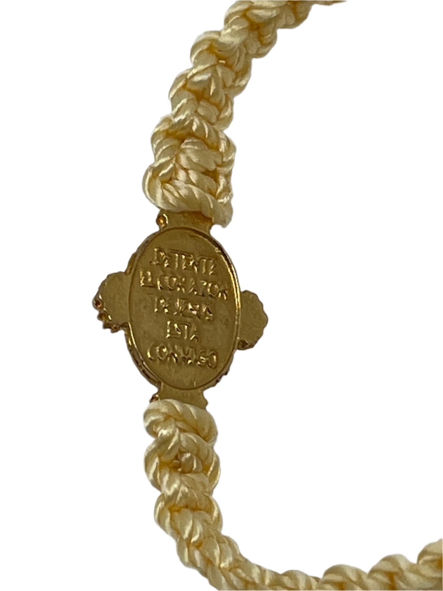 Detente woven adjustable bracelet with gold-tone medal centerpiece and cream braided cord for a comfortable fit