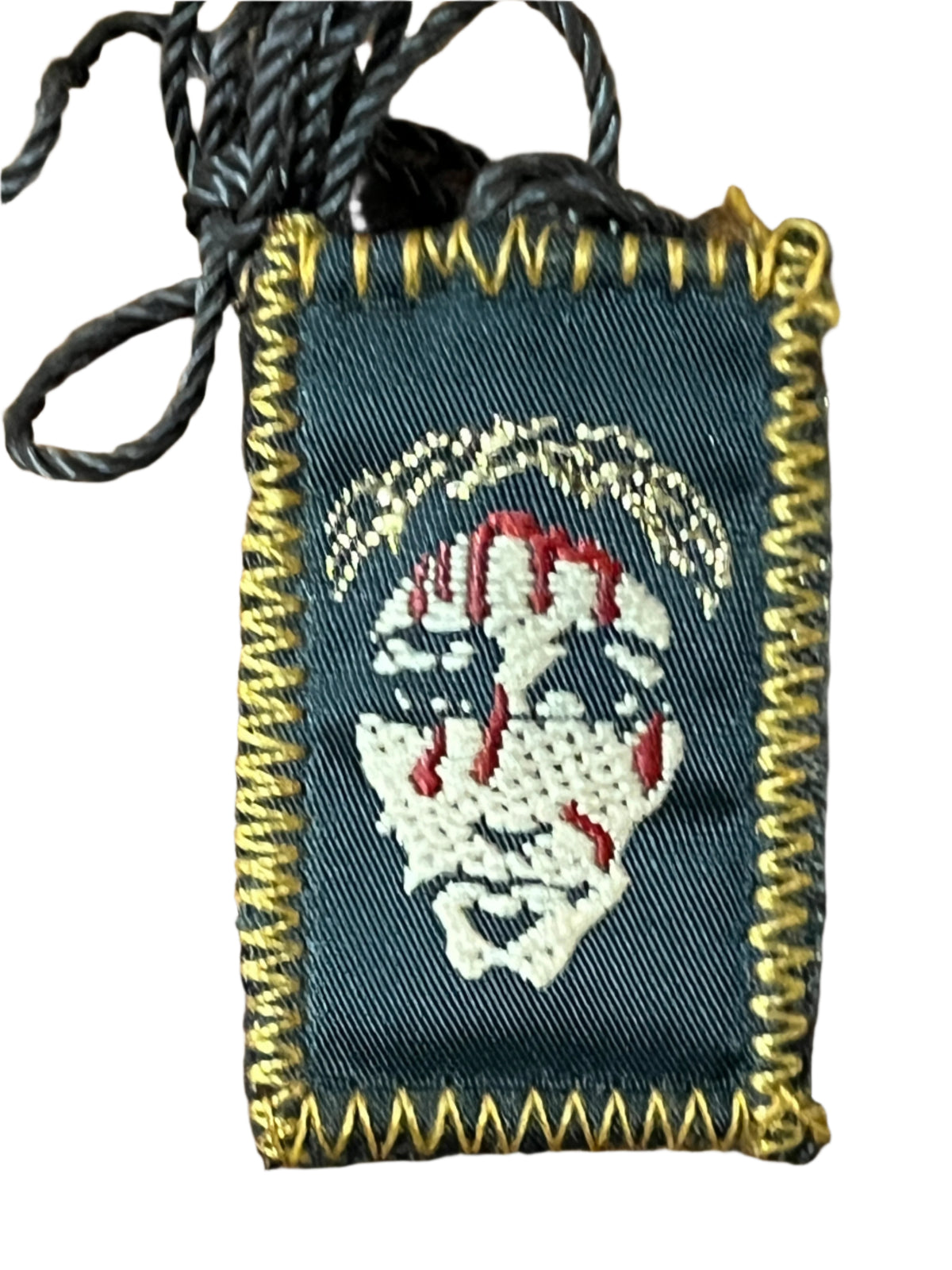 1 1/2" Holy Face of Jesus Brown Scapular with detailed embroidery and gold-tone stitched border