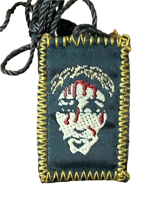1 1/2" Holy Face of Jesus Brown Scapular with detailed embroidery and gold-tone stitched border