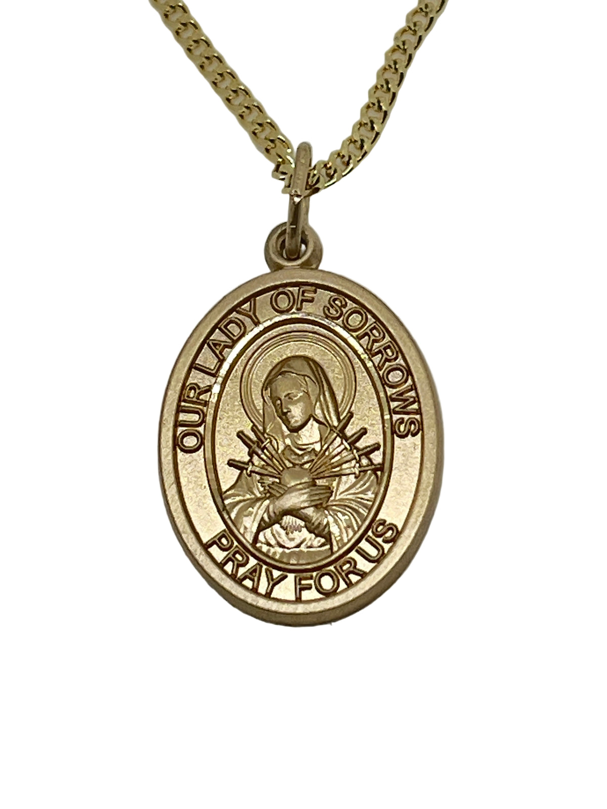 Our Lady of Sorrows Gold Filled Oval Medal 3/4" – JMJs Catholic Store, Inc