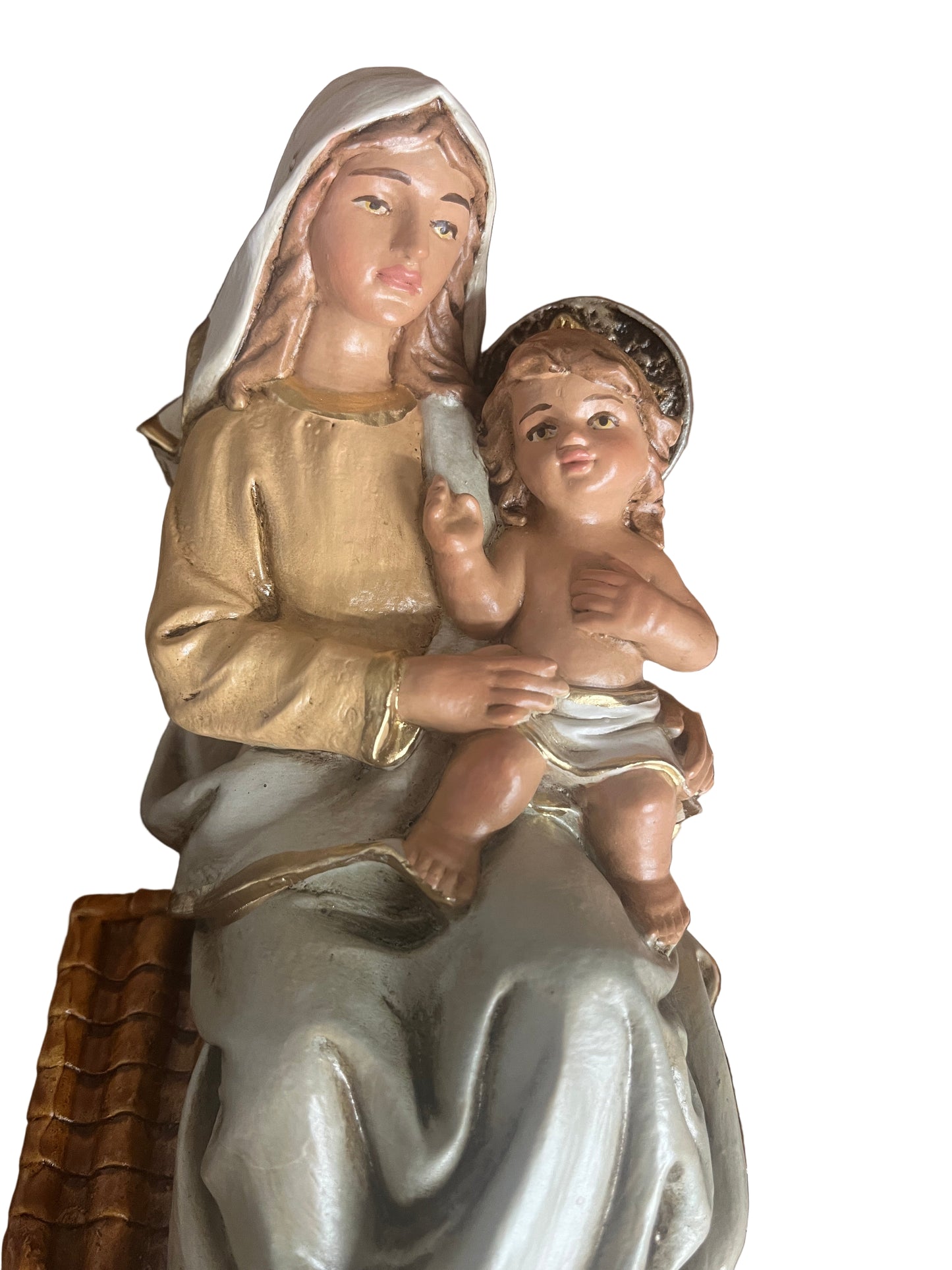 Hand-painted 12-inch Our Lady of Loretto statue with child Jesus, detailed robes and traditional craftsmanship