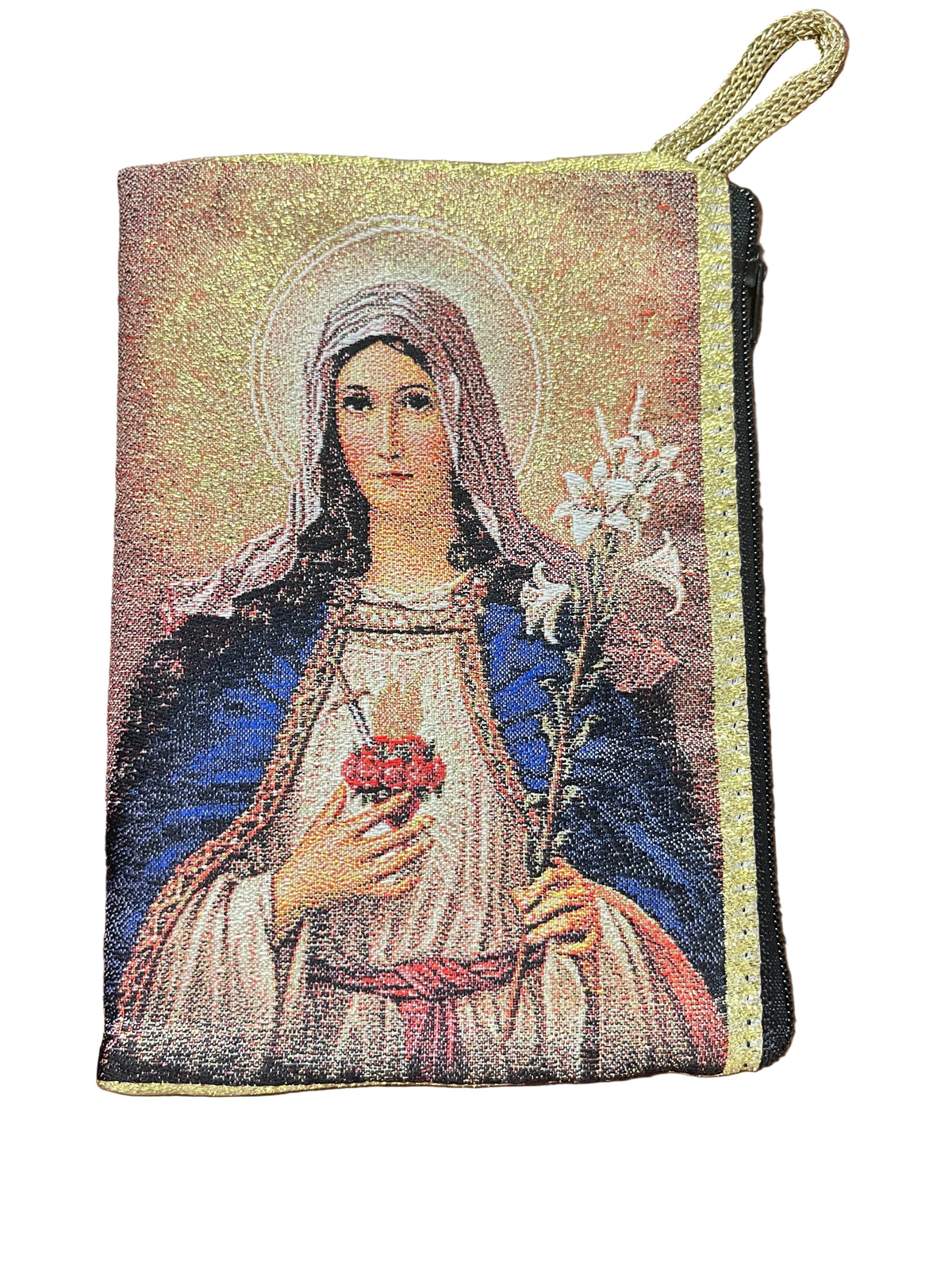 Sacred Heart Of Jesus & Immaculate Heart Of Mary Woven Tapestry Rosary ...