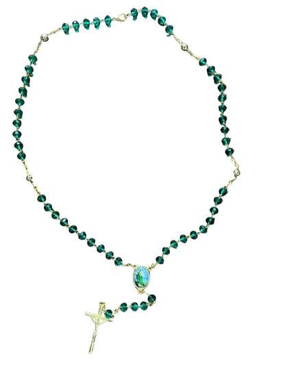 St. Jude Dark Green Crystal and Gold Rosary