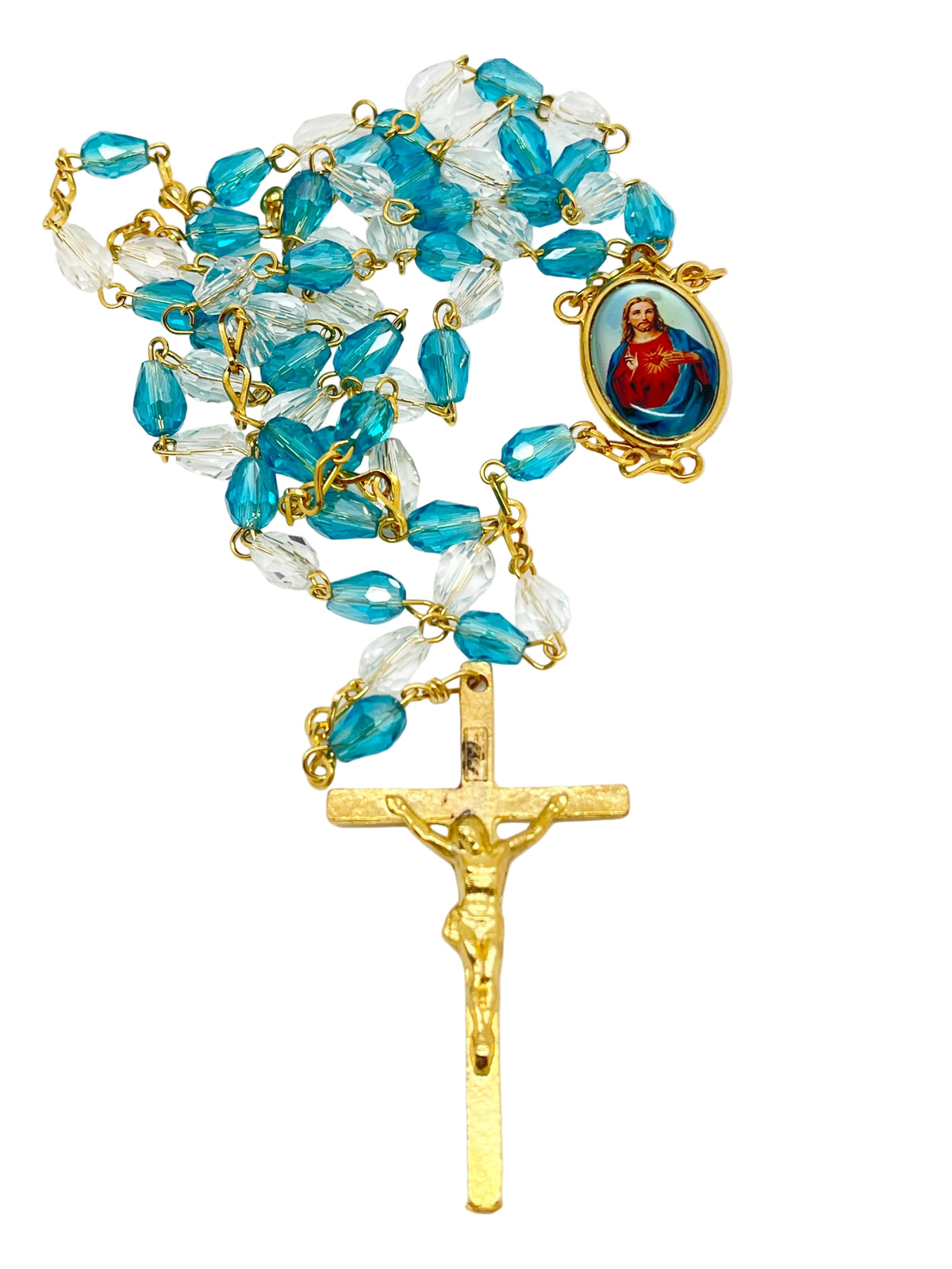 Sacred Heart of Jesus Rosary Detente Clear and Blue Crystal Rosary
