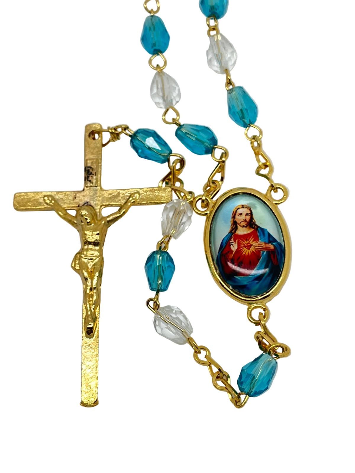 Sacred Heart of Jesus Rosary Detente Clear and Blue Crystal Rosary