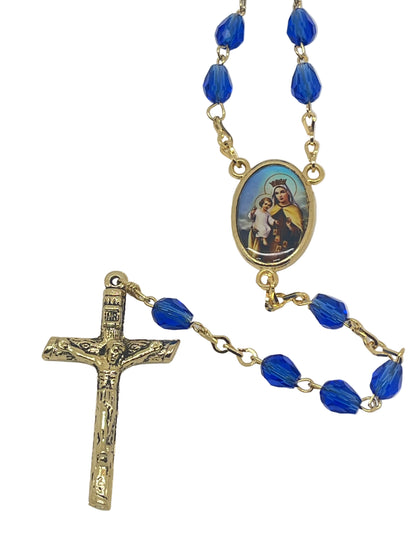 Our Lady of Mt. Carmel Blue Crystal Rosary