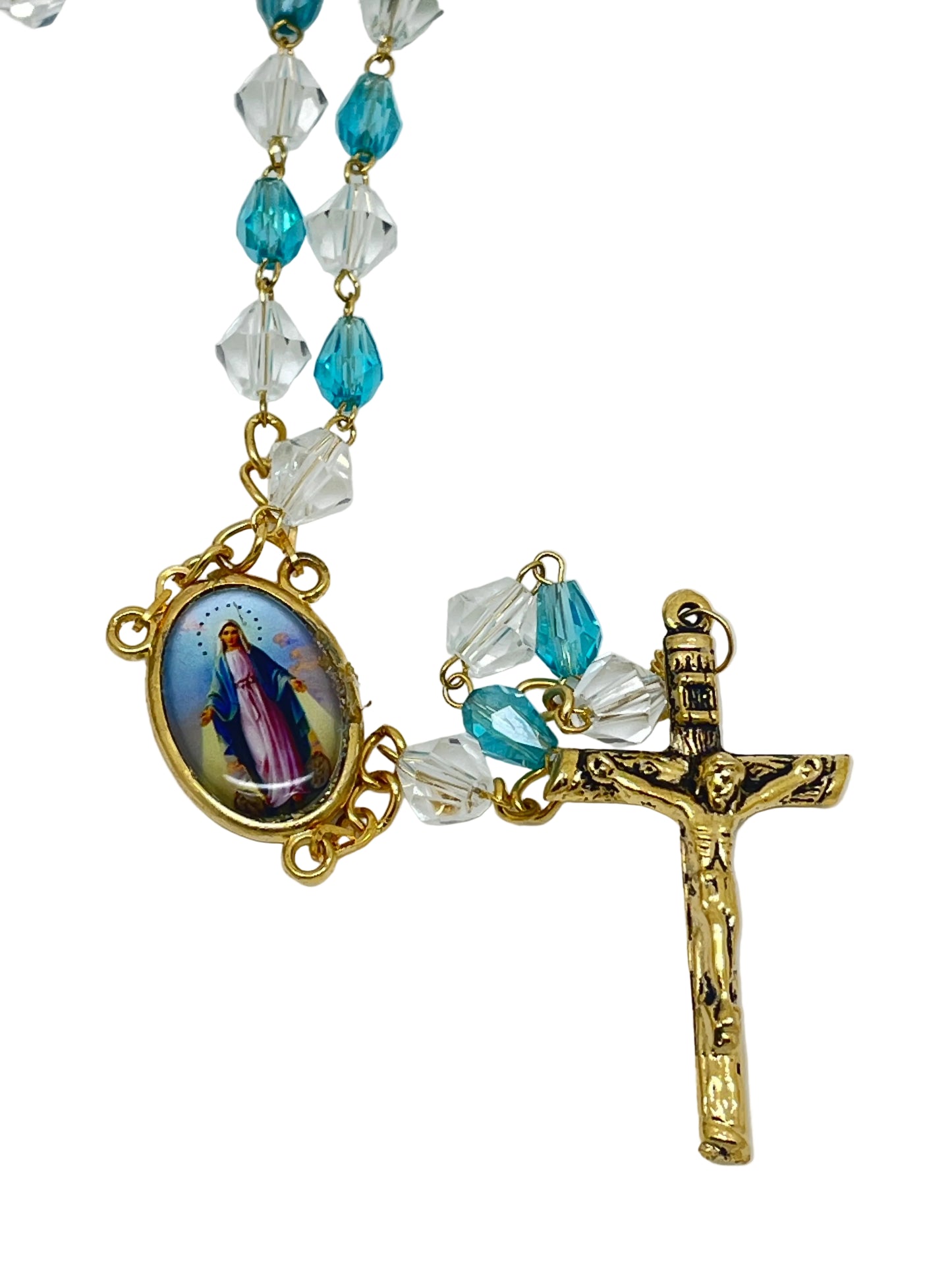 Our Lady of the Miraculous Medal Light  Blue and Clear Crystal Rosary