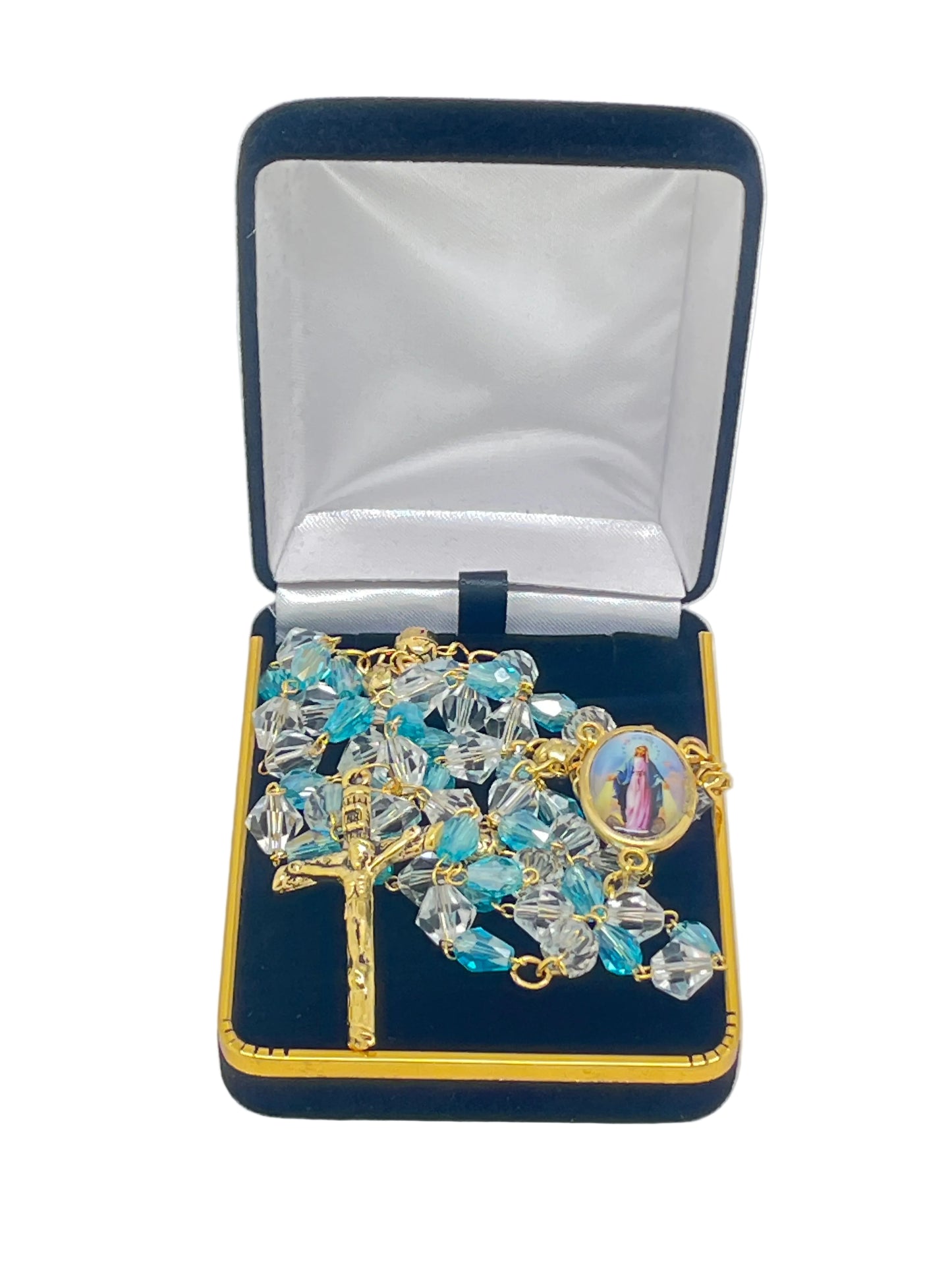 Our Lady of the Miraculous Medal Light  Blue and Clear Crystal Rosary