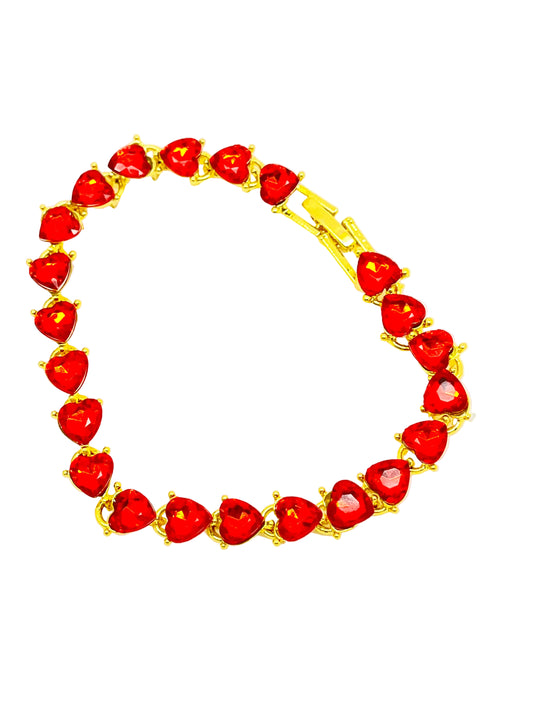 Red Crystal Heart Bracelet - Valentines Day