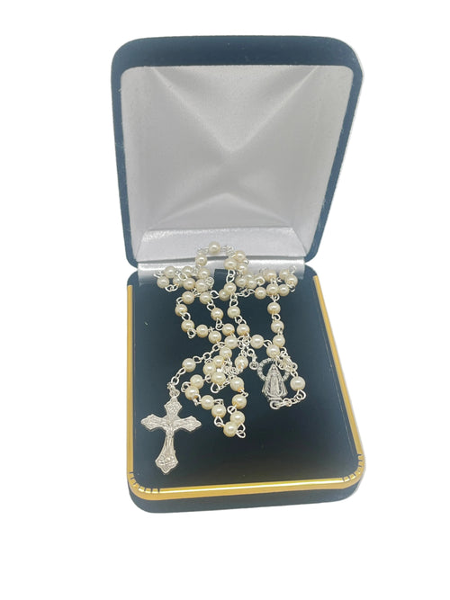 White Pearl Rosary 4mm