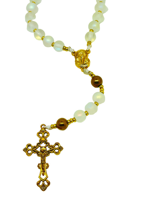 Golden Madonna Frosted Glass Rosary