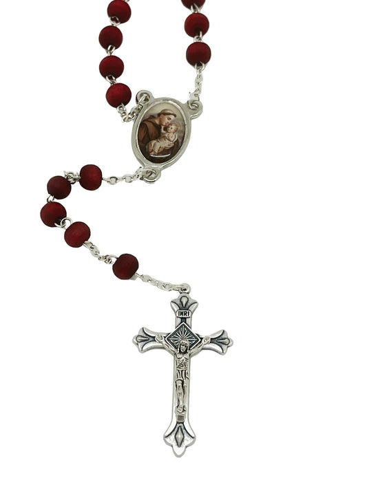 St. Anthony Wood Rose Scented Rosary in Organza Bag