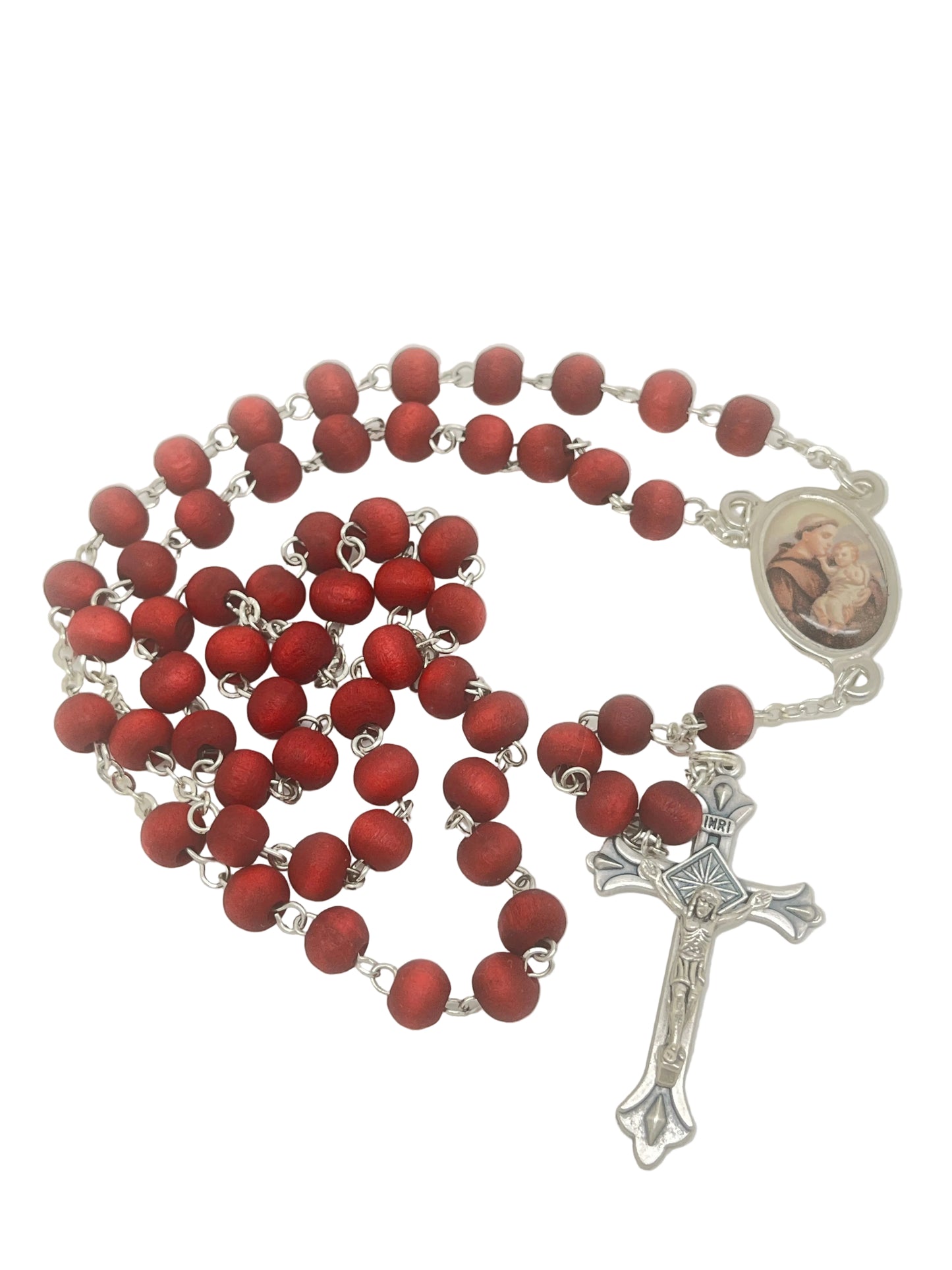 St. Anthony Wood Rose Scented Rosary in Organza Bag